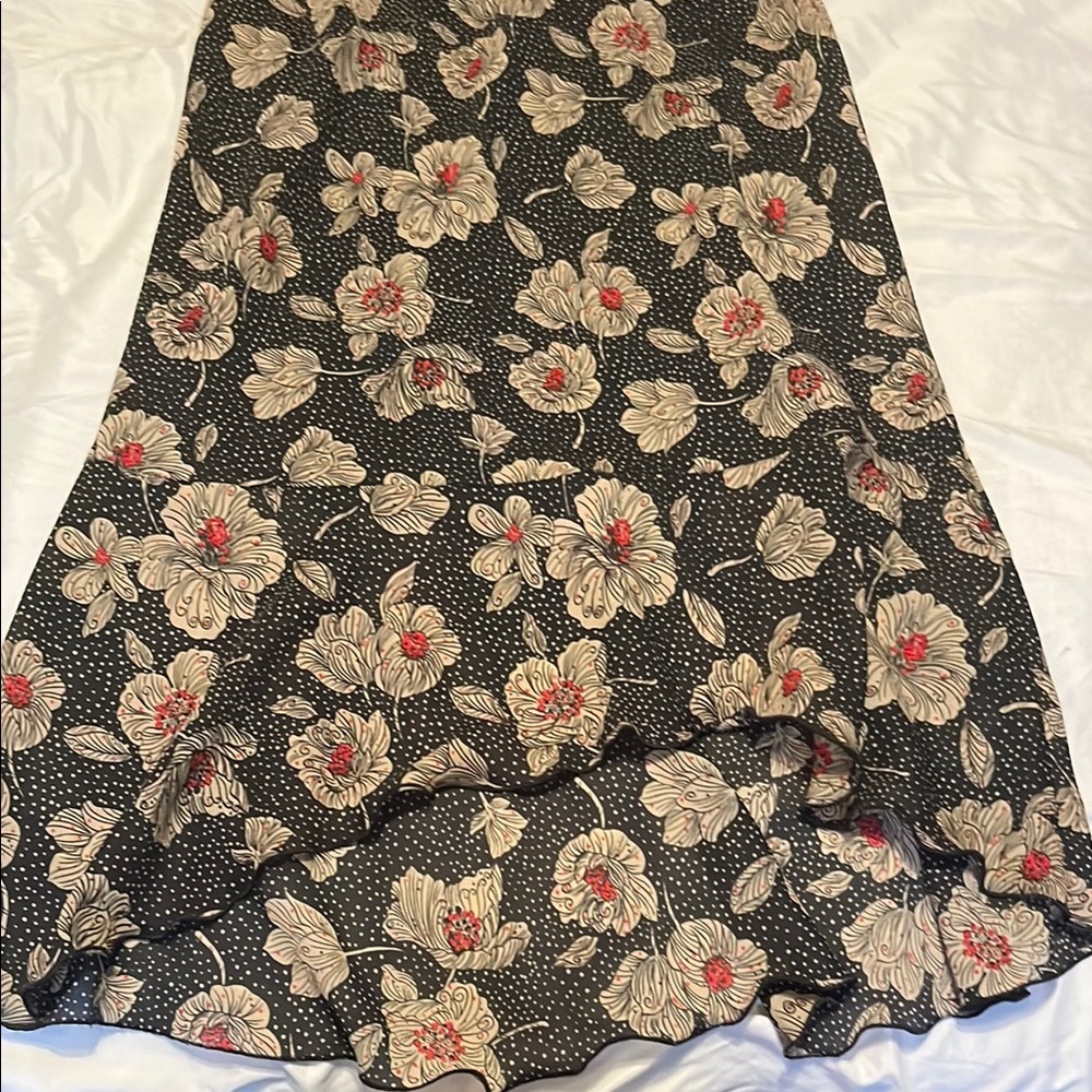 Dialogue Black Floral Ruffled Chiffon High/low Asymmetrical Elastic Skir… - Picture 5 of 5